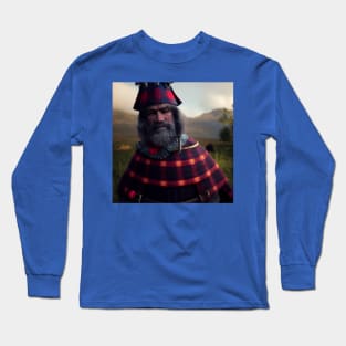 Scottish Highlander in Clan Tartan Long Sleeve T-Shirt